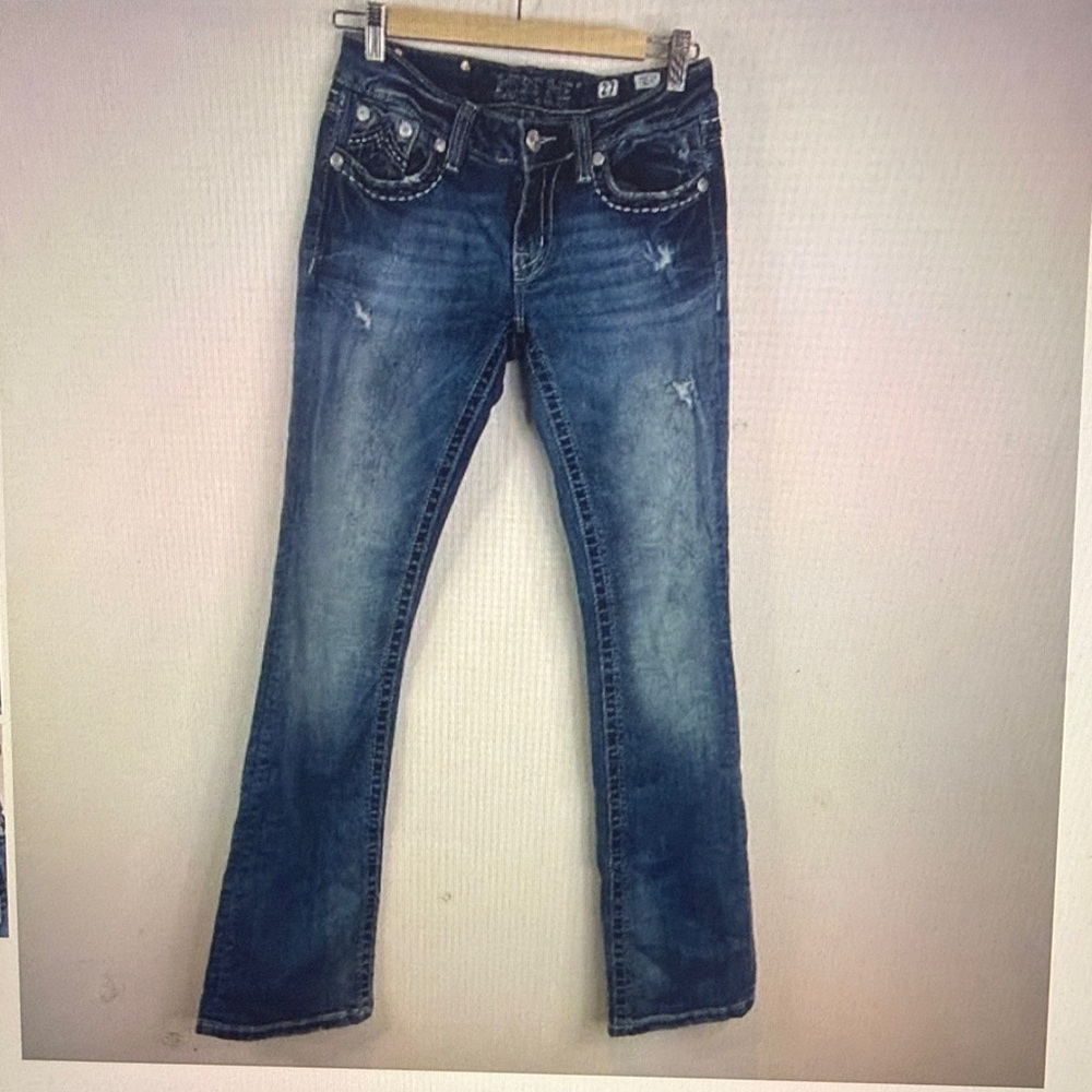 MISS ME Jeans light/med wash Low rise Bootcut Button Flap Distressed Back Pocket